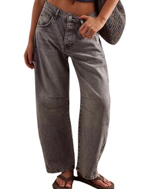 We The Free Good Luck Mid-Rise Barrel Jeans in Falcon Grey Women's Size 28